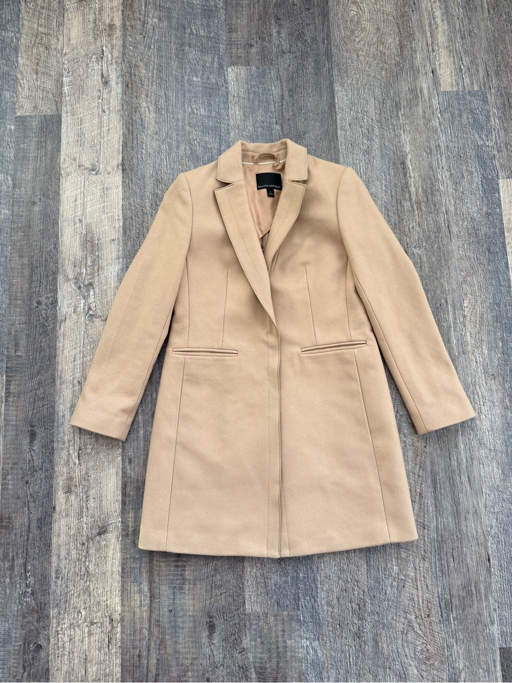 Banana Republic Wool Blend Camel Long Coat Womens 0 Tailored Italian Fabric
